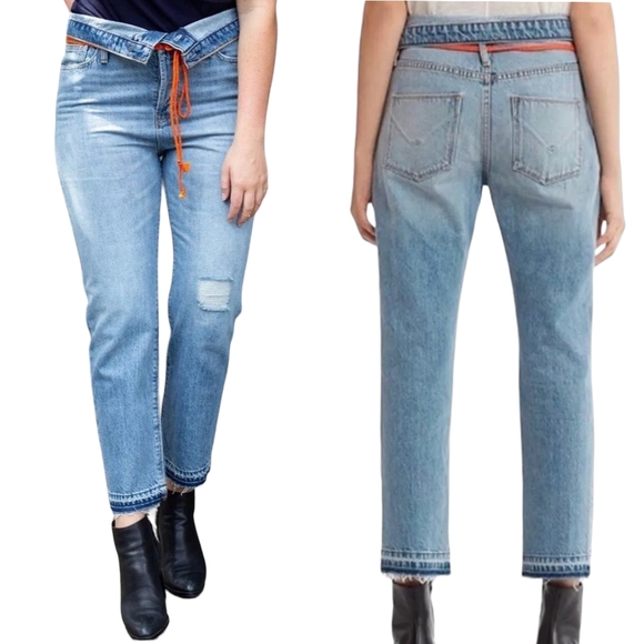 Hudson Jessi Boyfriend High Waist Foldover Jeans Distressed Released Hem Slouchy - Picture 11 of 11